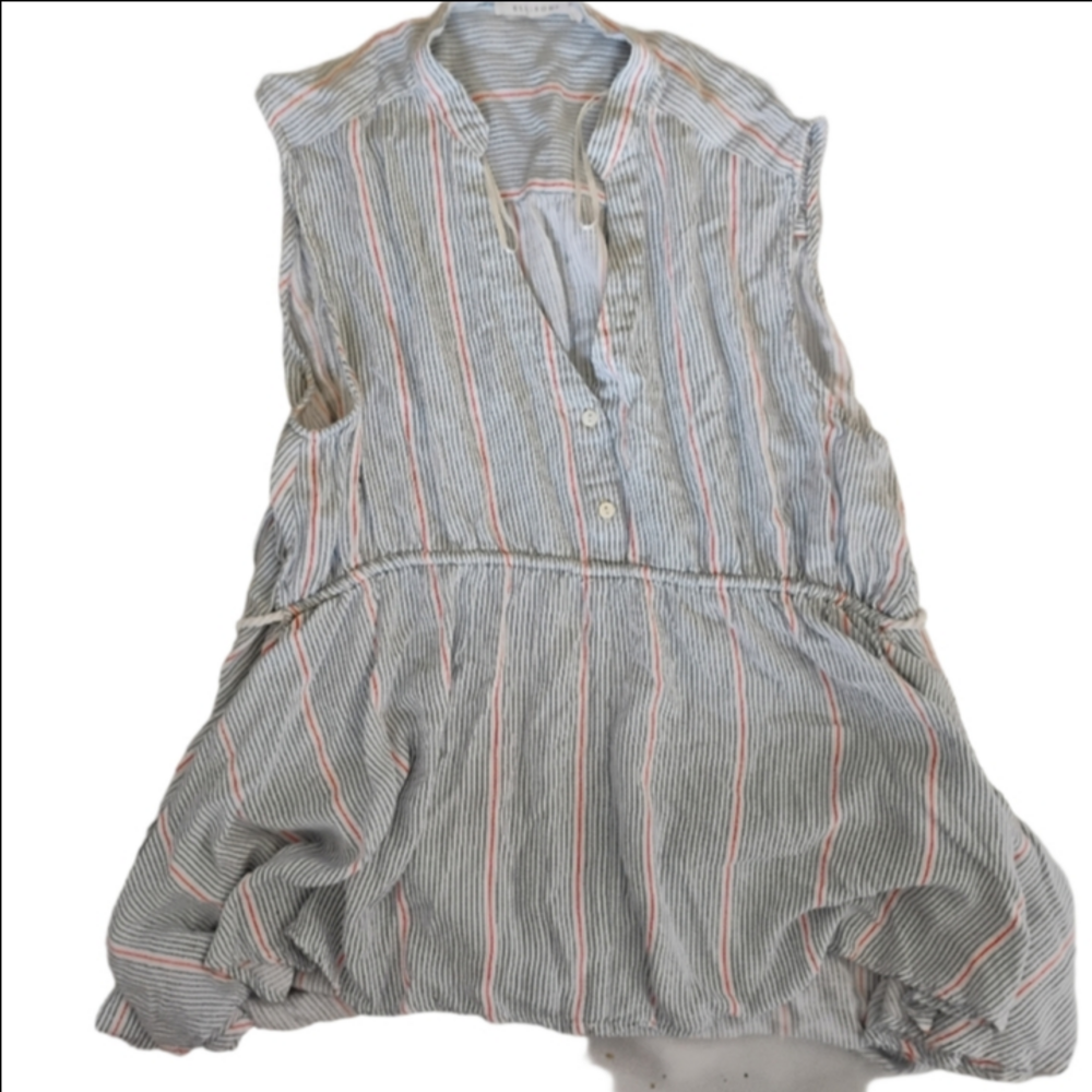 Ellison Blue and Pink Striped Women's Sleeveless Button Down Blouse Top